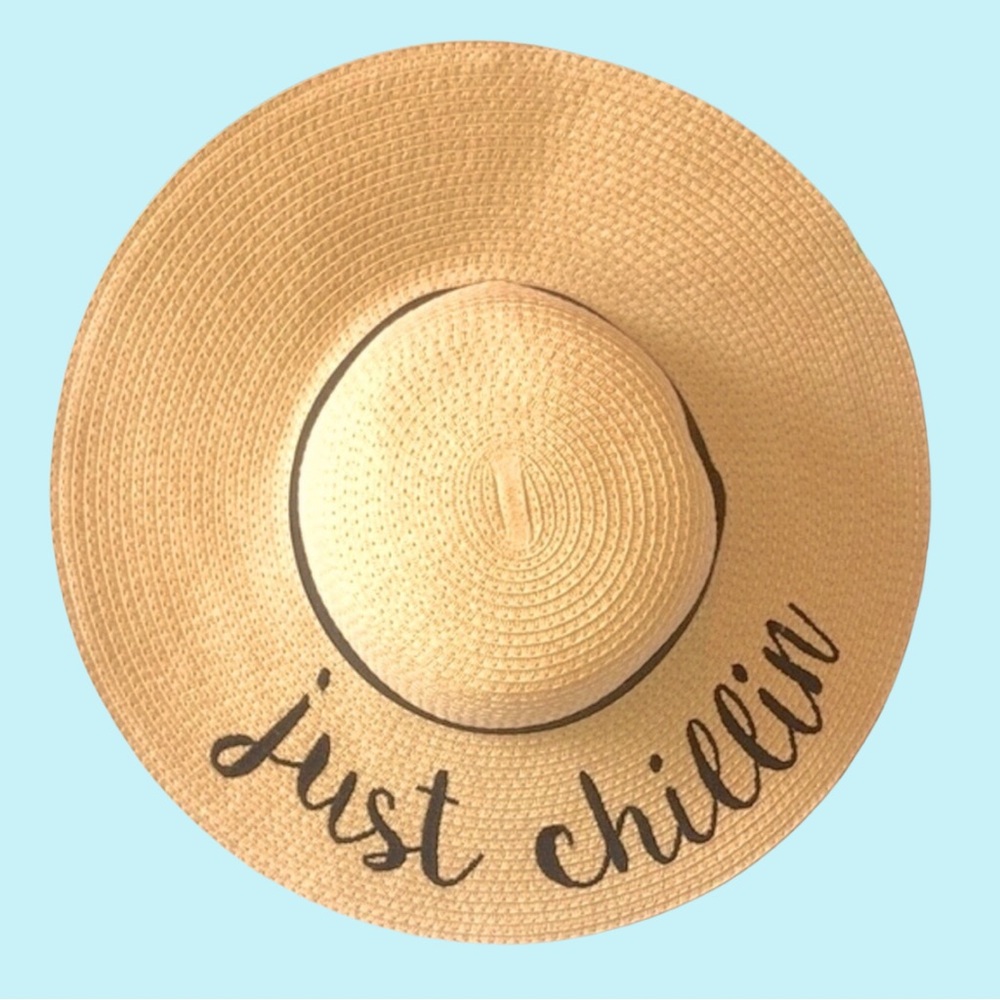 BOUTIQUE ITEM 💥LAST ONE💥 ”JUST CHILLIN” ADJUSTABLE SUN HAT WITH BLACK BAND